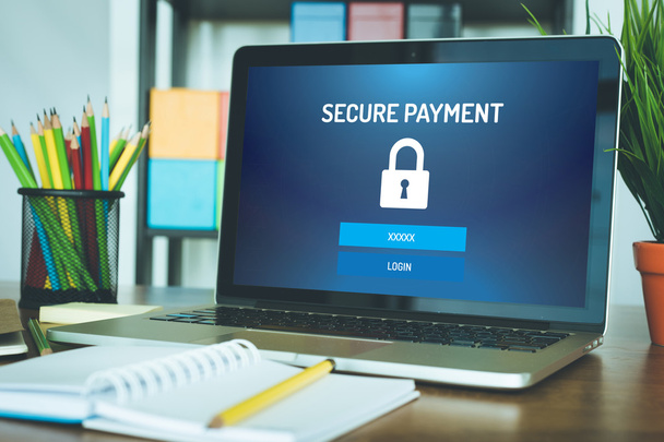 secure payment  text on screen  - Foto, Imagen