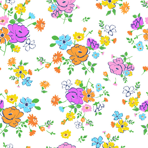 Abstract seamless pattern with isolated hand drawing flowers. - Вектор, зображення