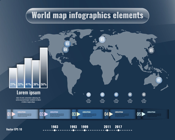 World map and infographics elements. Business concept - Вектор,изображение