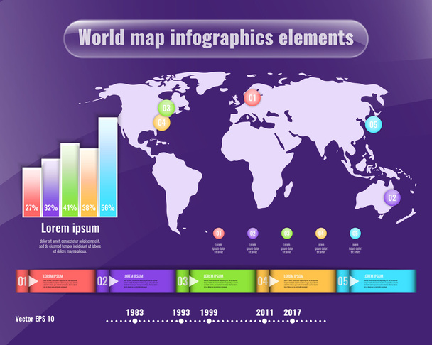World map and infographics elements. Business concept - Vetor, Imagem