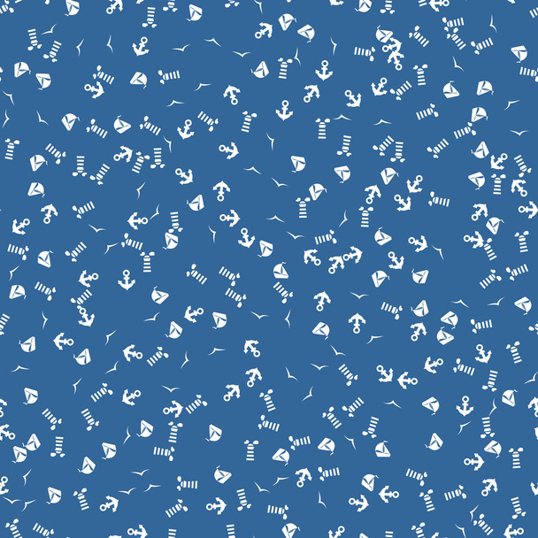 Seamless pattern with anchor, lighthouse and seagull. Summer sea pattern. Marina background - Вектор,изображение