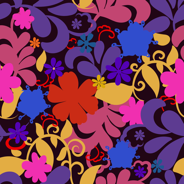 Colorful floral seamless pattern. Hand drawn isolated silhouette - Вектор,изображение