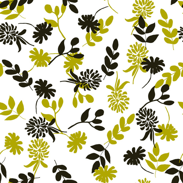 Seamless floral pattern. Isolated black and yellow flowers on wh - Vektör, Görsel