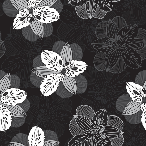 Monochrome seamless pattern with irises. - Vector, afbeelding