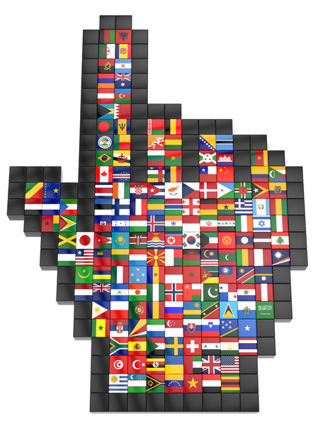 abstraktní 3d kurzor s vlajkami světa - Fotografie, Obrázek