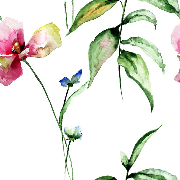 Stylized flowers watercolor illustration - Foto, Imagem