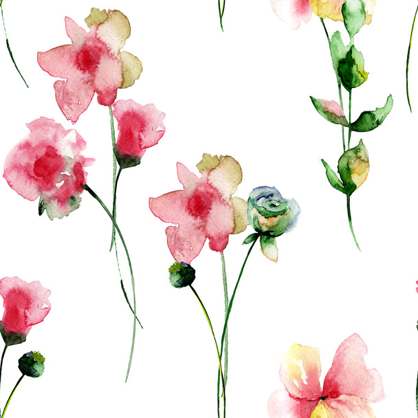 Seamless pattern with Stylized Summer flowers - Photo, image