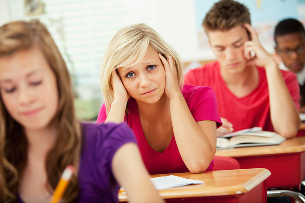 High School: Girl Frustrated with Assignment - Fotoğraf, Görsel