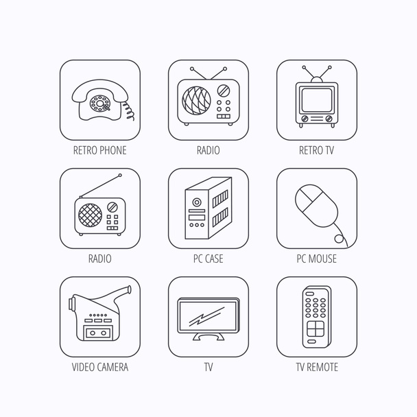 Radio, TV remote and video camera icons. - Vector, afbeelding