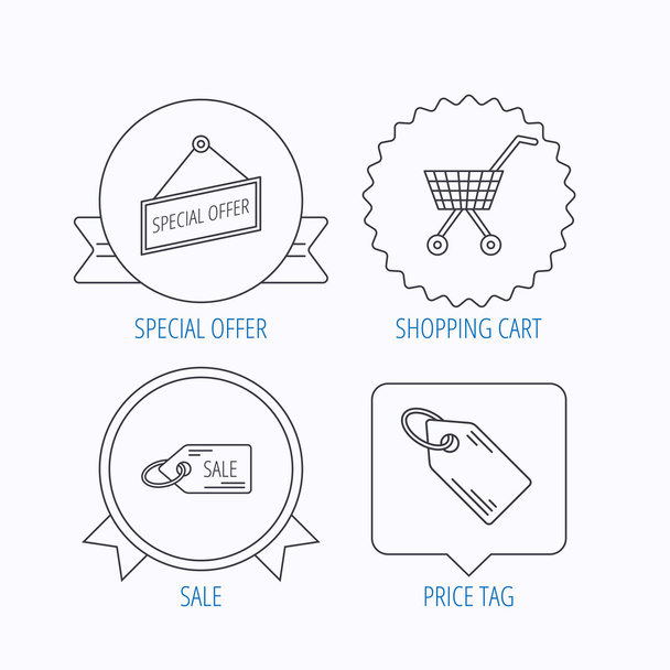 Shopping cart, price tag and sale coupon icons. - Vektor, Bild