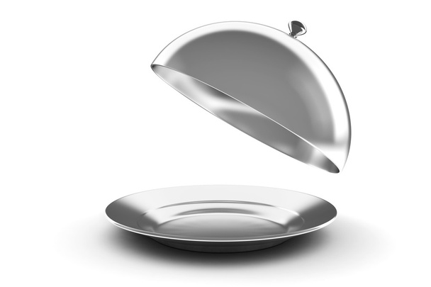 3d silver tray on white background - Φωτογραφία, εικόνα