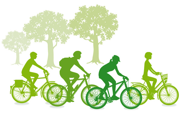 велосипед в зеленом - Вектор,изображение