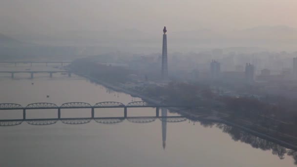 vista de la mañana de la ciudad, Pyongyang
 - Metraje, vídeo