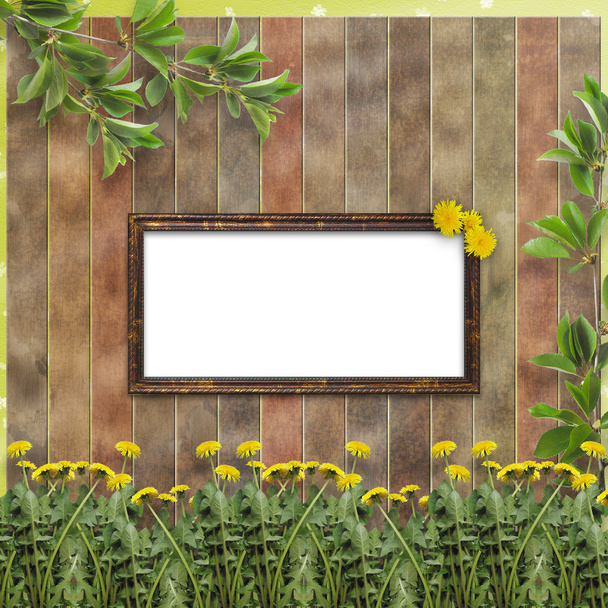 Wooden abstract background with flowers - Photo, image