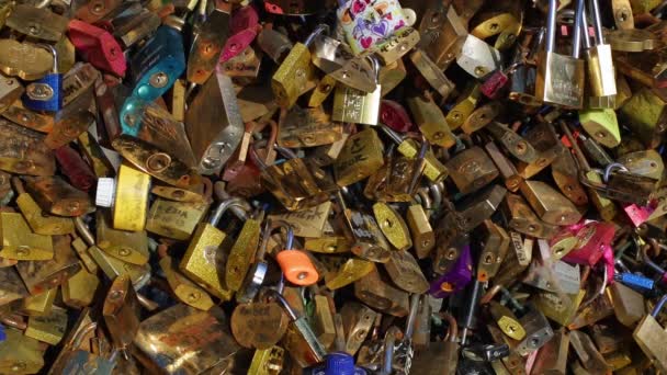 love locks adorn many bridges in Paris - Footage, Video