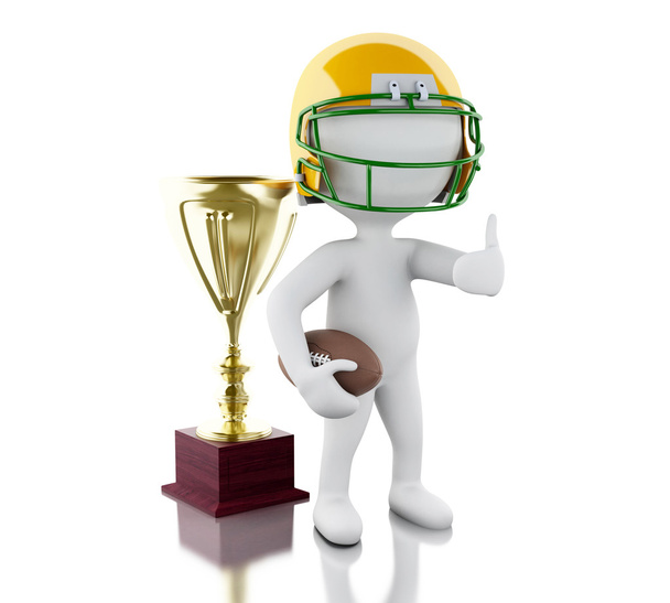 3d American football player with ball and trophy. - 写真・画像