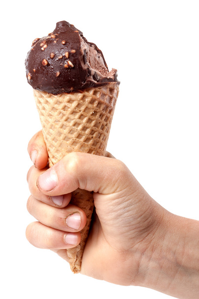 gyermek kezében megharapott ki elszigetelt fehér fagylalt - Fotó, kép