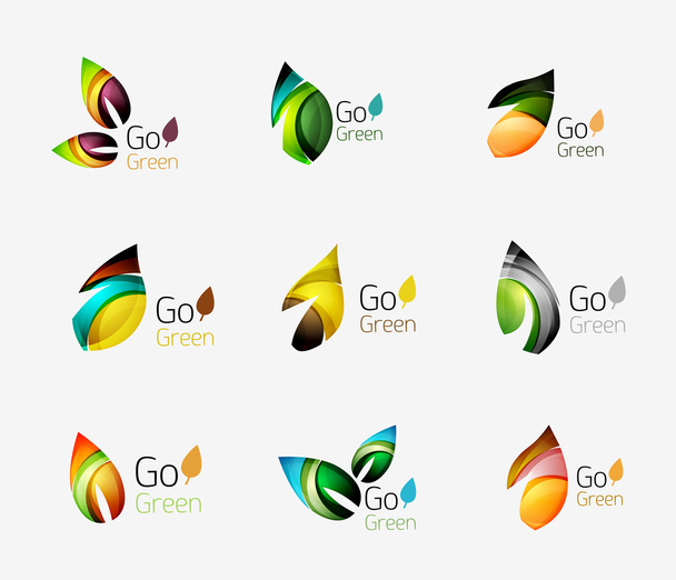 Glossy colorful leaf icon set - Vector, Image