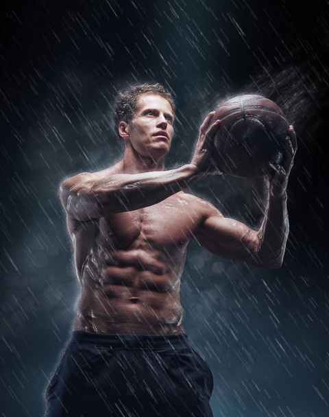 shirtless wet basketball player - Photo, Image