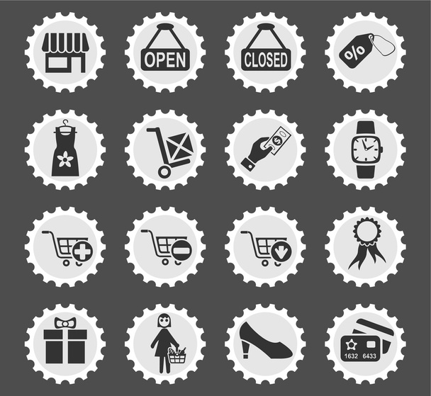 Winkelen en e-commerce pictogrammenset - Vector, afbeelding