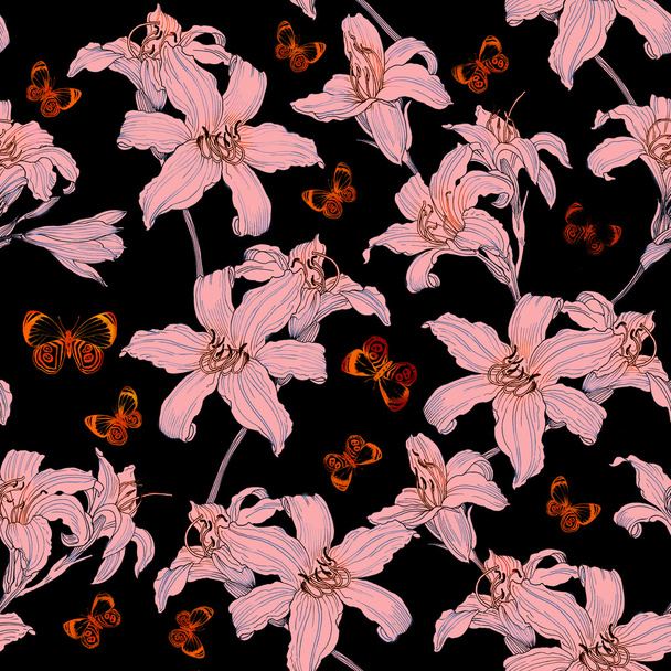 Floral pattern lilies pink. - Foto, Imagem