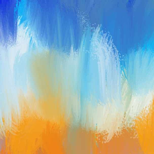 abstraktes Öl, Aquarell und Gouache Pinsel Hintergrund in orangen und blauen Farben - Vektor, Bild