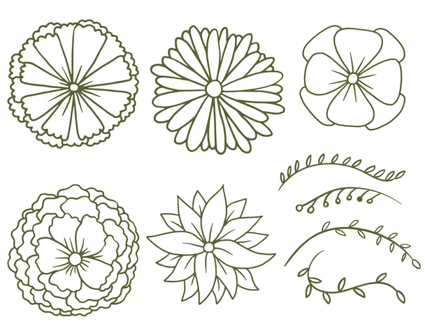 Set of contour flowers - Vetor, Imagem