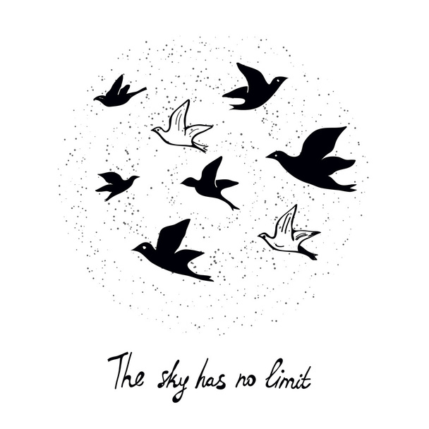 Tarjeta de motivación para el concepto de libertad con aves en el cielo
 - Vector, Imagen