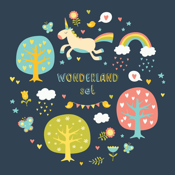 Lovely vector collection set with cute unicorns. - Vector, Image