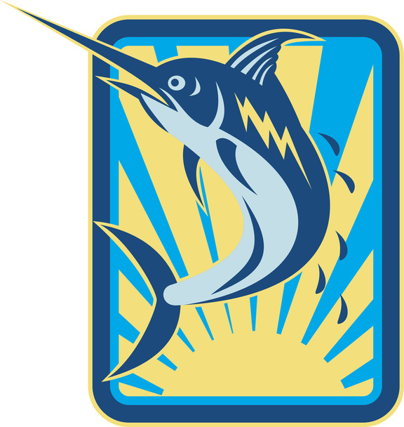 Γαλάζια Marlin Ψάρια Jumping Retro - Διάνυσμα, εικόνα