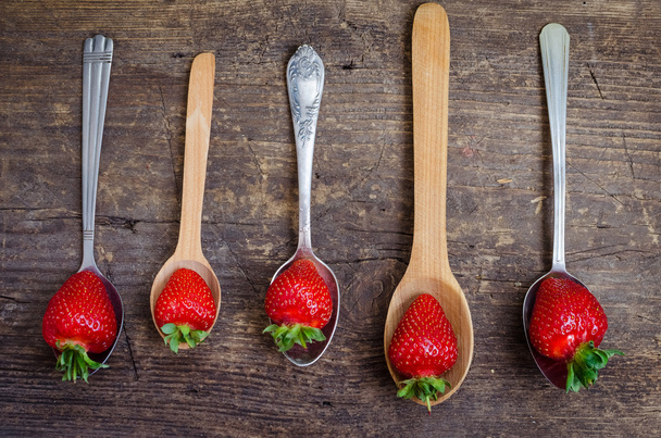 Strawberries on vintage spoons - Photo, Image
