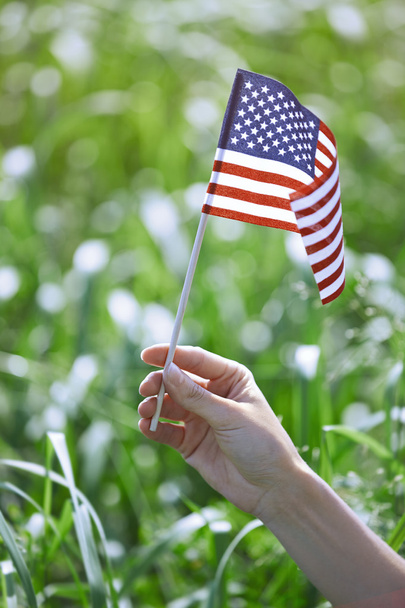 Femme tenant le drapeau américain
 - Photo, image