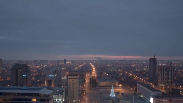 Sunrise over the city. Time lapse with panning. Aerial view - Footage, Video