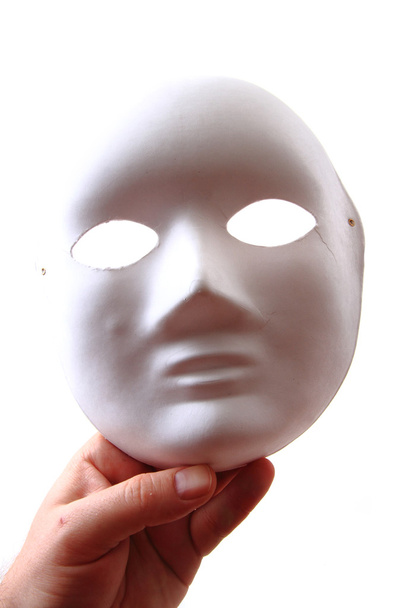 máscara de carnaval branco na mão humana
 - Foto, Imagem