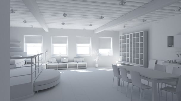 3D Interior renderização de um loft minúsculo
 - Foto, Imagem