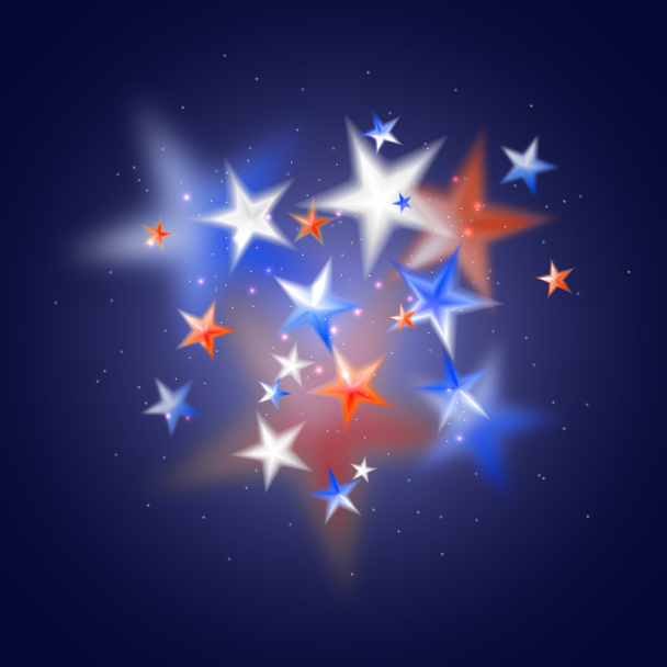Блакитні, червоні та білі розмиті зірки на темно-синьому фоні
. - Вектор, зображення