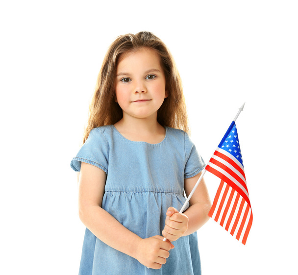 Little girl and American flag - Zdjęcie, obraz