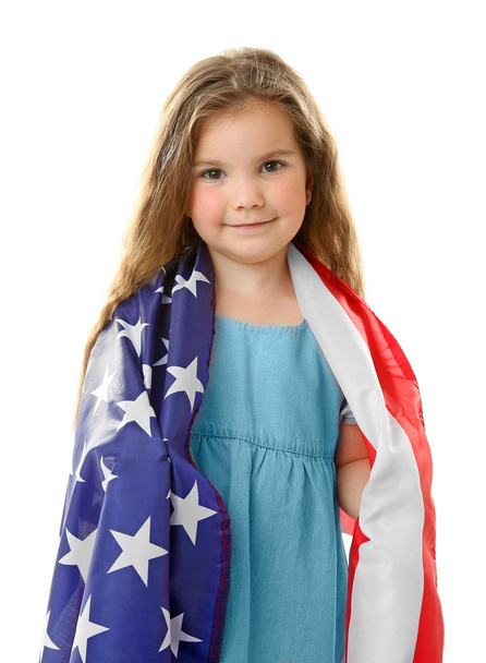 Little girl and American flag - Фото, изображение
