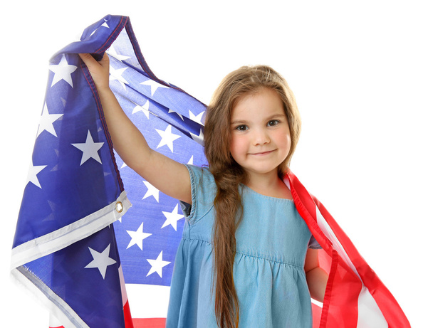 Little girl and American flag - Fotografie, Obrázek