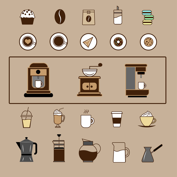 ベクトルのセット コーヒー要素とコーヒー アクセサリーとベクトル図. - ベクター画像