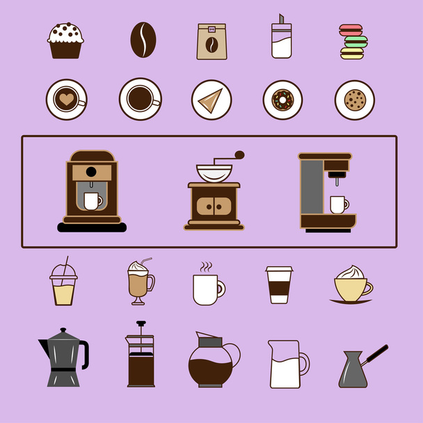 Sada vektorové prvky káva a kávové příslušenství a vektorové ilustrace. - Vektor, obrázek
