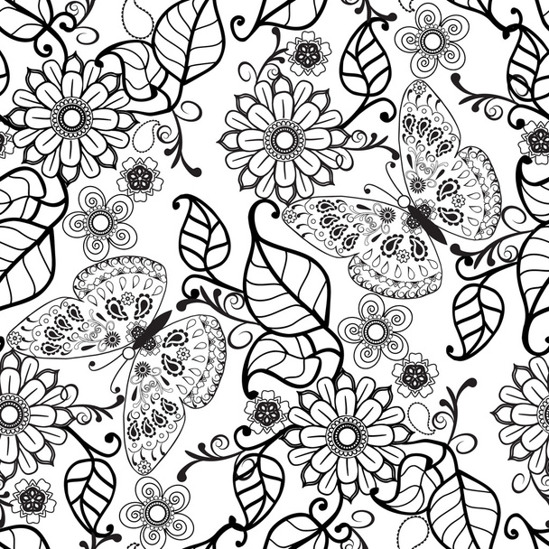 Hand drawn Decorative pattern with floral ornament  flowers and  - Vektor, obrázek