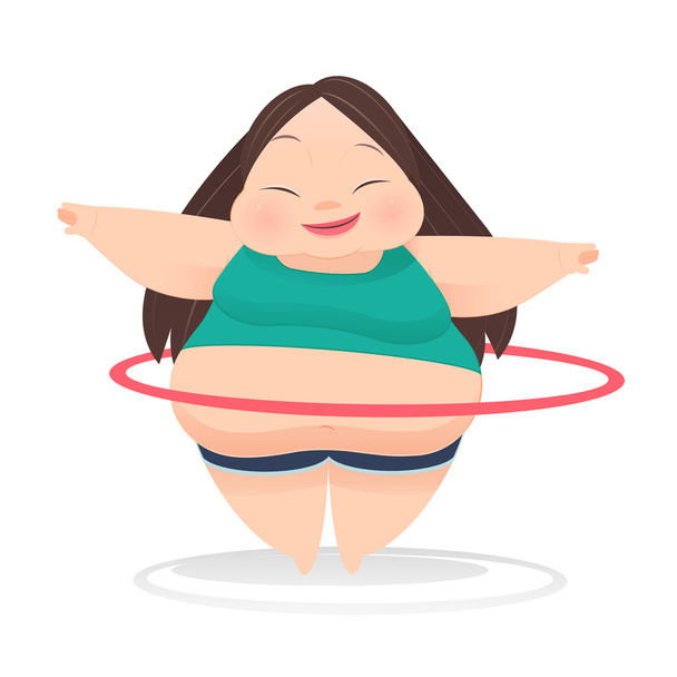 Mujer gorda con aro hula girando
 - Vector, imagen