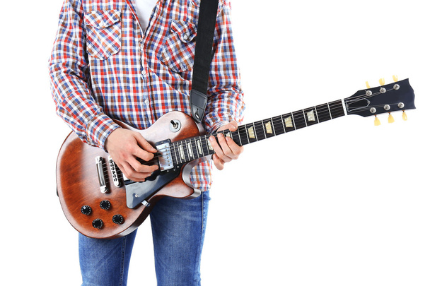Young man playing electric guitar - 写真・画像