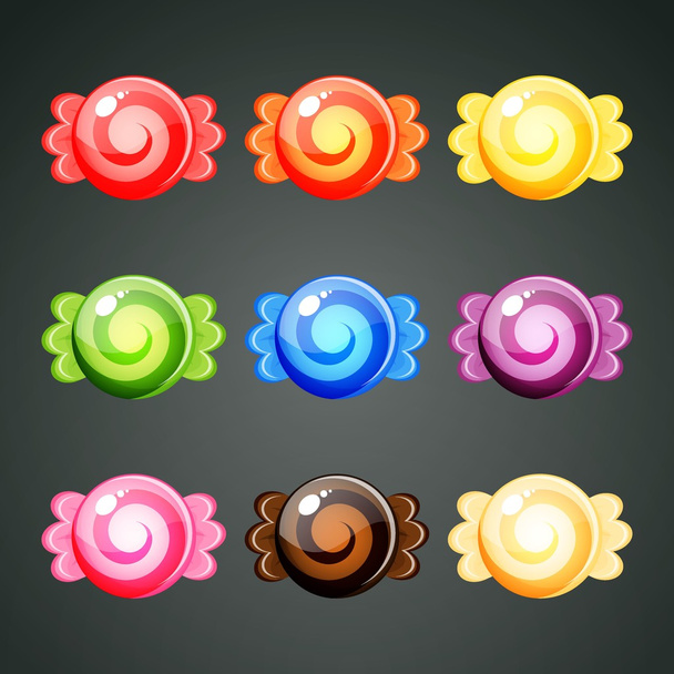 9 colourful wrapped candies with spiral - Vector, afbeelding