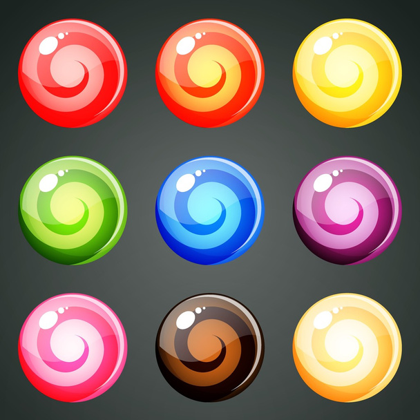 9 colourful candies with spiral - Вектор,изображение