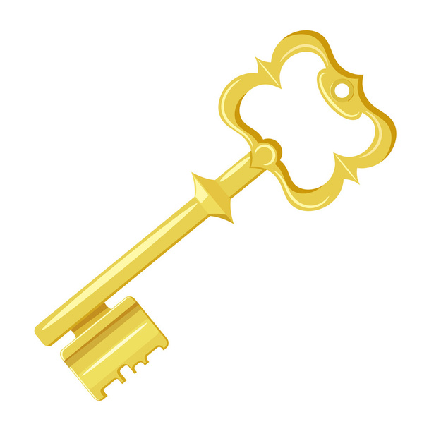 Vector illustration of vintage gold key on a white background. C - Vektor, obrázek
