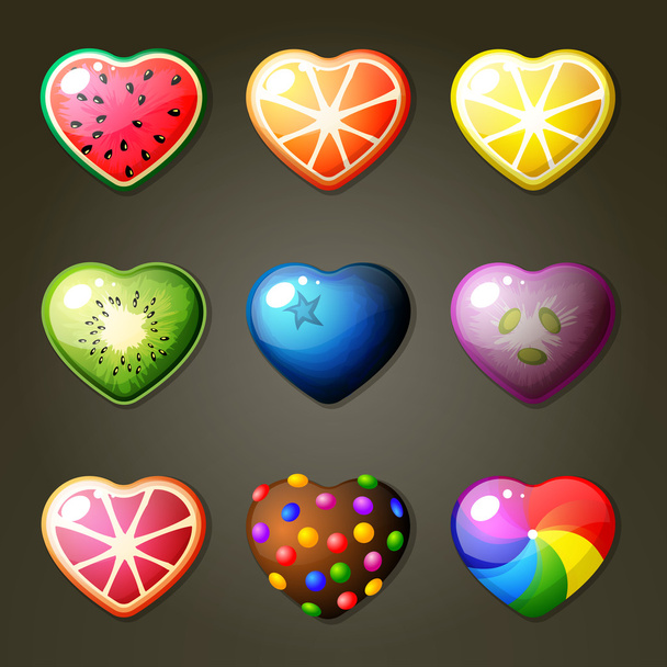 Set of Fruit Hearts - Vector, imagen