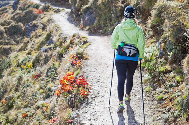 Mujer nórdica caminando en las montañas
 - Foto, imagen