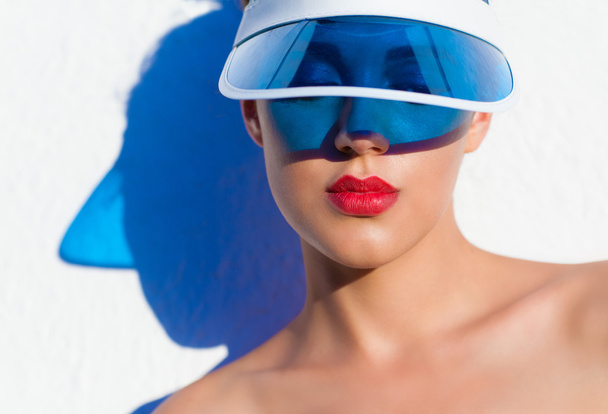 Young woman in bikini sun visor - Фото, зображення